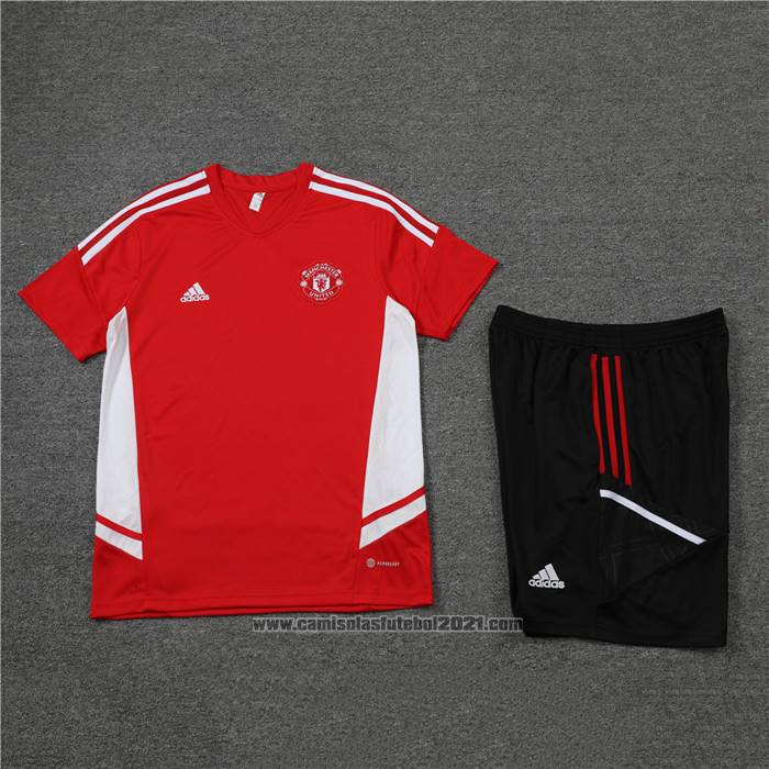 Fato de Treino Manchester United Manga Curta 2022-2023 Vermelho - Calcas Curta